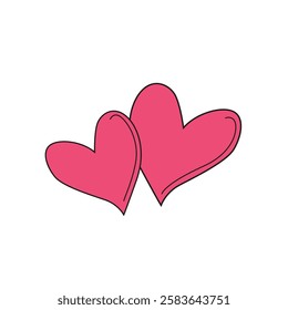 A pair of red hearts with a black outline on a white background. Vector illustration