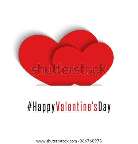 Pair red hearts, Happy Valentines Day card, mockup holiday greeting postcard, love romantic background