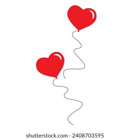 ein Paar roter, herzförmiger Ballons, die zum Valentinstag in den Himmel fliegen 