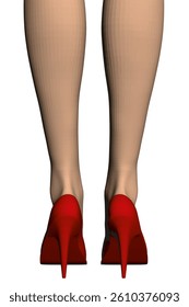A pair of red high heels with a woman's legs. The shoes are red and the legs are white