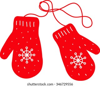 pair of red mittens. Isolate on white. 