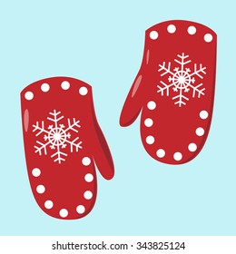Pair of red mittens with snowflakes. EPS 8 vector illustration, no transparency