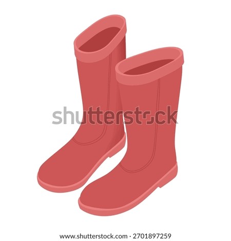 Pair of red rubber boots - hand drawn isometric vector illustration.