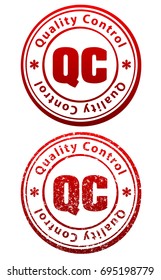 Pair of red rubber stamps in grunge and solid style with caption Quality Control and abbreviation QC