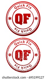 Pair of red rubber stamps in grunge and solid style with caption Quick Fix and abbreviation QF