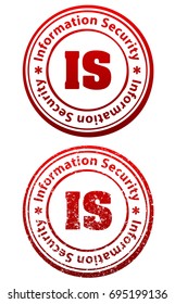 Pair of red rubber stamps in grunge and solid style with caption Information Security and abbreviation IS