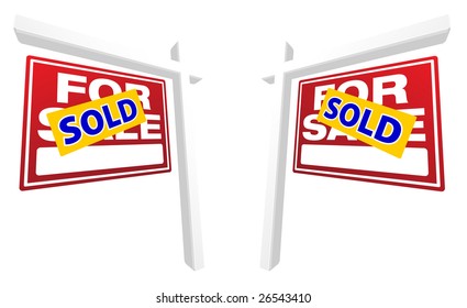 Pair of Red For Sale Real Estate Signs with Sold in Perspective. Please see my variations on this theme - more vector Real Estate signs.
