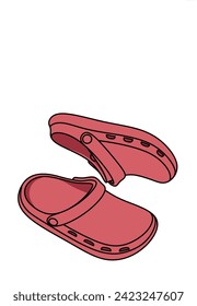 A pair of red sandals for women on the summer beach