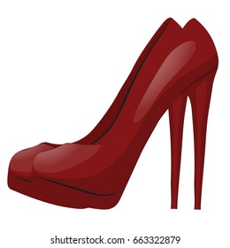 Pair of red shoes with high heels. Isolated on white background. Vector