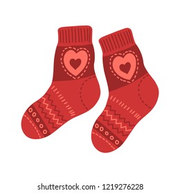 Pair of red warm socks isolated on white background. Vector illustration