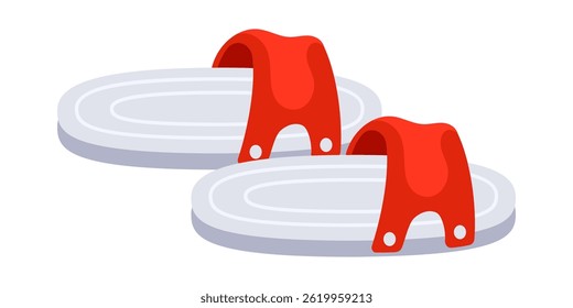 Pair of red and white summer slippers isolated on white background