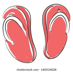Par de chinelos interiores unisex de dedo aberto de cor vermelha que se adapta aos pés e é mais confortável e mais macio de usar do que os chinelos tradicionais, vetor, desenho a cores ou ilustração. 