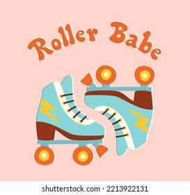 A pair of retro roller skates with lightning on the side. Vector illustration of 70s or 80s style hobby. Roller disco concept in colorful vintage style.