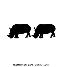 A Pair of the Rhino Silhouette for Logo, Pictogram, Website, Art Illustration or Graphic Design Element. Vector Illustration