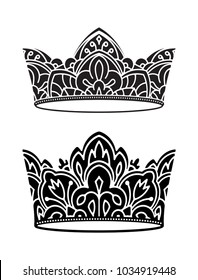 Pair of rich decorated, high detailed, ornate black vector crowns for your design.
