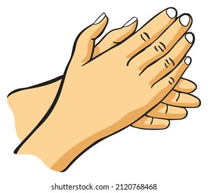 pair of right and left human hands clapping or rubbing or washing drawing concept on isolated background object cartoon symbol of man palm and fingers with nails vector illustration movement design