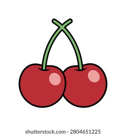 Pair of ripe red cherries with green stems cherries illustration nutrition vegetarian ingredient wholesome