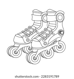 Pair of roller blades in steam punk style. Hand drawn black and white linear vector illustration.