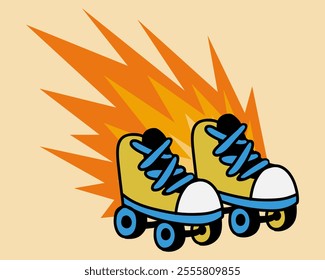 Pair of roller skates with flame effect sneakers lit illustration vector clip art t shirt print art editable