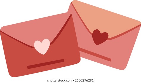 Pair of romantic love letters with heart seals. Flat illustration for Valentine's Day, anniversaries, or special messages.