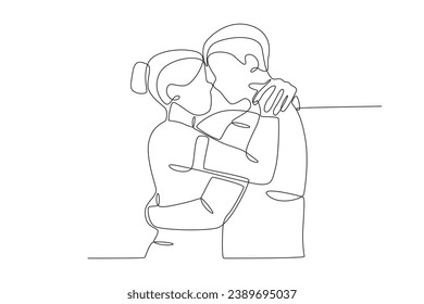 A pair of romantic lovers hugging each other. National hugging day one-line drawing