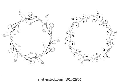 Pair of round vintage floral frames for your design. Vector illustration.