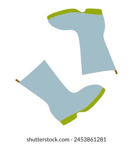 Pair of Rubber Boot in Blue color, Waterproof Autumn or Spring Footwear for Seasonal Design in Flat style. Isolated Vector Illustration of Gumboots for Protection against water and puddles.