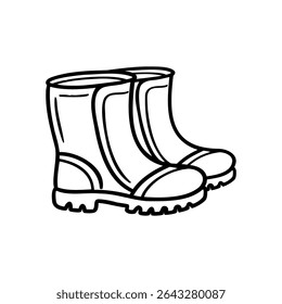 A pair of rubber boots with a sturdy sole and a simple design. The boots are suitable for wet conditions and outdoor activities.