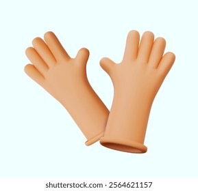 Pair of rubber gloves in realistic style. Modern accessories for protecting hands from chemical damage. Objects for cleaning service employee, homework