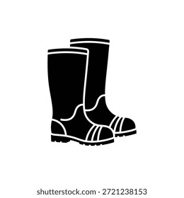 Par de borrachas ou botas de chuva Ícone de calçado protetor preto e branco