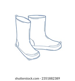 Pair of rubber rain boots in sketch style. Symbol of autumn and wet weather. Vector doodle illustration Isolated on white background