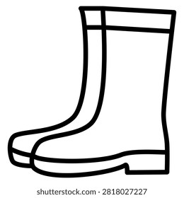 Pair of rubber rain boots vector icon line art isolated on white background. Autumn rainy weather footwear.