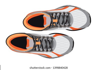 Pair of running shoe on white background top view vector illustration