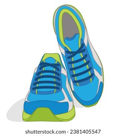 pair of running shoes, blue and green, isolated on a white background