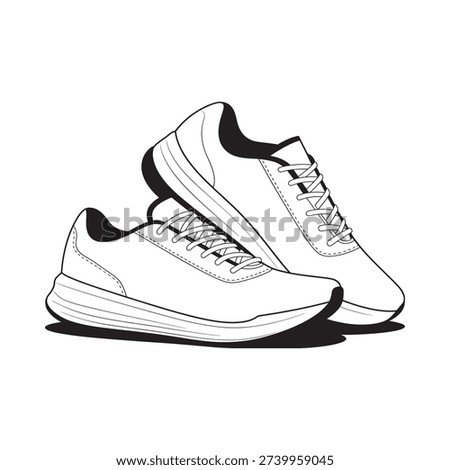A pair of running shoes depicted in a simple black and white line drawing