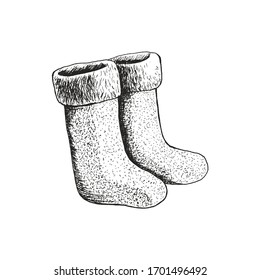Pair of Russian Traditional Boots for Winter Season Vector Illustration. Warm Woolen Footwear Concept