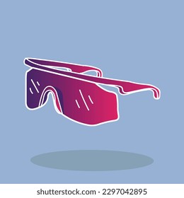 A pair of safety goggles with a purple frame on a blue background
