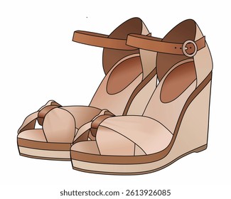 A pair of sandals with a brown strap. The strap is tied in a bow. The sandals are tan in color