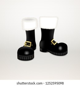 A pair of Santa Claus Christmas black high boots . Realistic vector illustration icon isolated on white background.