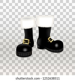 A pair of Santa Claus Christmas black high boots . Realistic vector illustration icon isolated on transparent background.