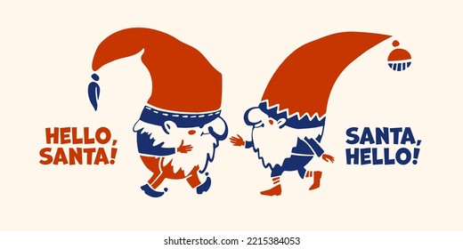 Pair of Santa gnomes greeting each other. Christmas gnomes, gnomes friends for cutting, printing, sublimation, web.