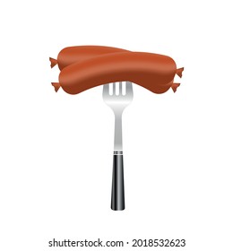 A pair of sausages on a fork, vector illustration on a white background
