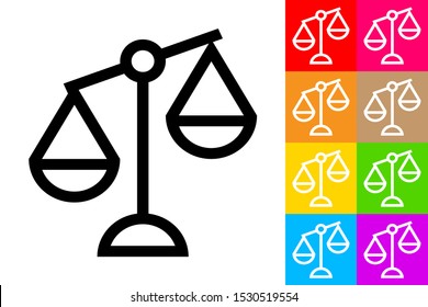 Pair of Scales: Inequality. Line Icon With Different Color Background.