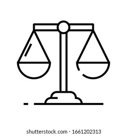 Icono de línea de balanza, signo de concepto, ilustración de vector de contorno, símbolo lineal.