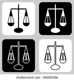 Pair of scales.
Symbolic variations image scales, flat two-dimensional icons.