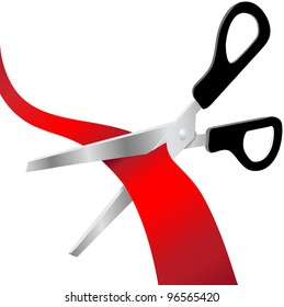 Pair Of Scissors Cut A Grand Opening Ribbon Or Red Tape