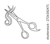 a pair of scissors cutting a lock of hair