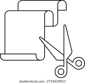 Un par de tijeras cortando un pedazo de papel. Concepto de cortar o editar algo, posiblemente un documento escrito o una obra de arte. Las tijeras se colocan en el medio del papel