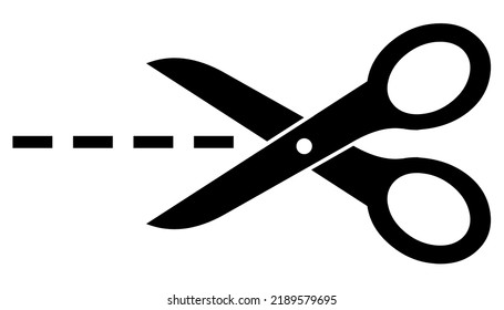 Pair of scissors with dotted line on white background