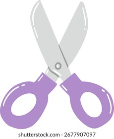 Schere mit violetten Griffen einzeln auf weißem Hintergrund